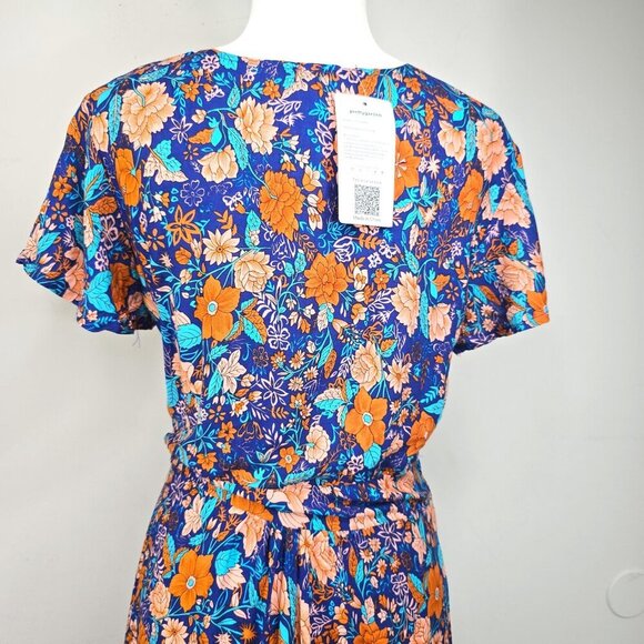 NWT PrettyGarden Blue Red Floral Wrap Boho Gypsy Maxi Dress - Picture 9 of 13